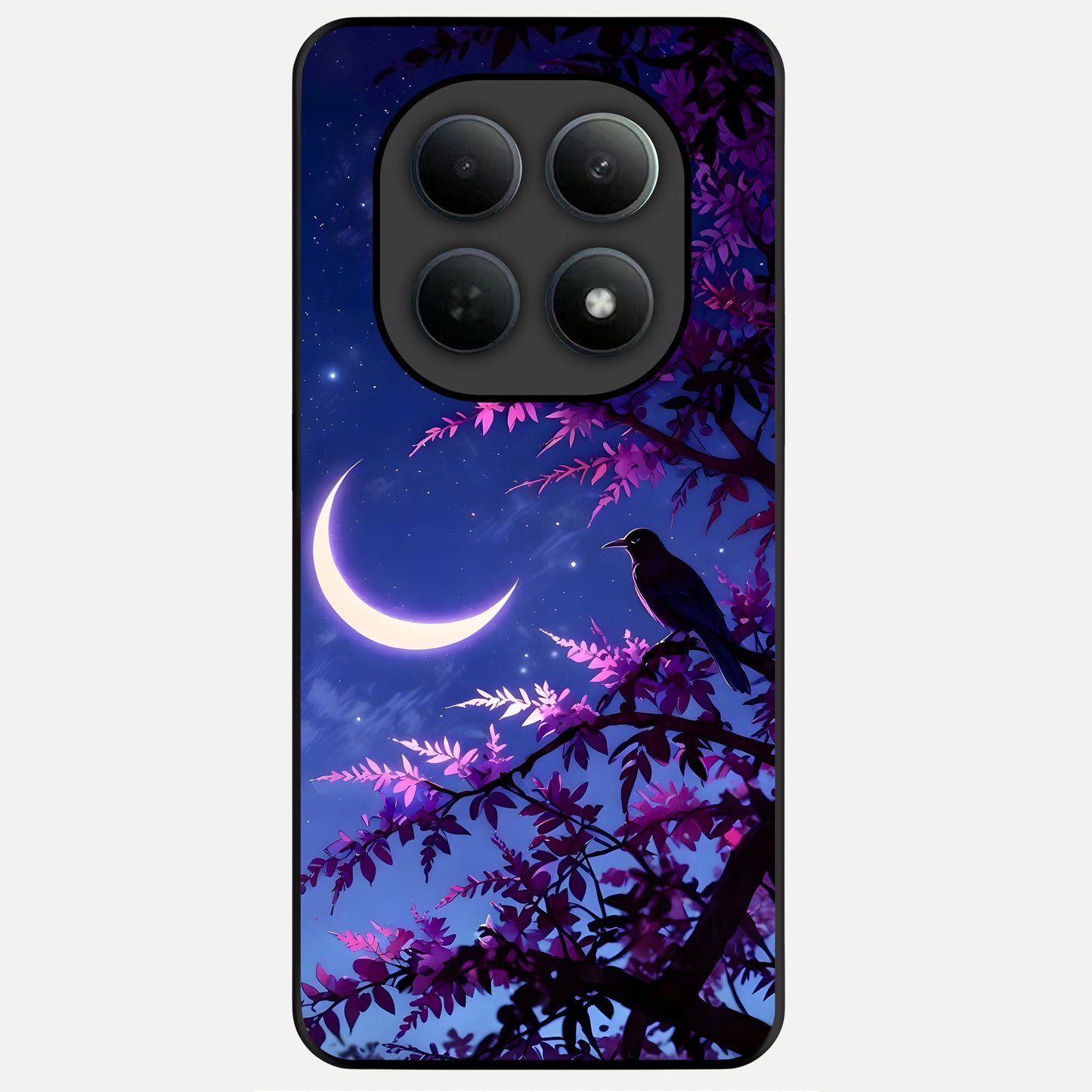  Crow And Moon Scenery Glass Case For Poco M8 Pro back cover – full design glossy printed glass finish