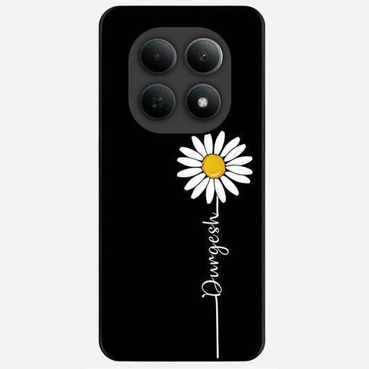  Custom Name White Flower Glass Case For Poco M8 Pro back cover – full design glossy printed glass finish