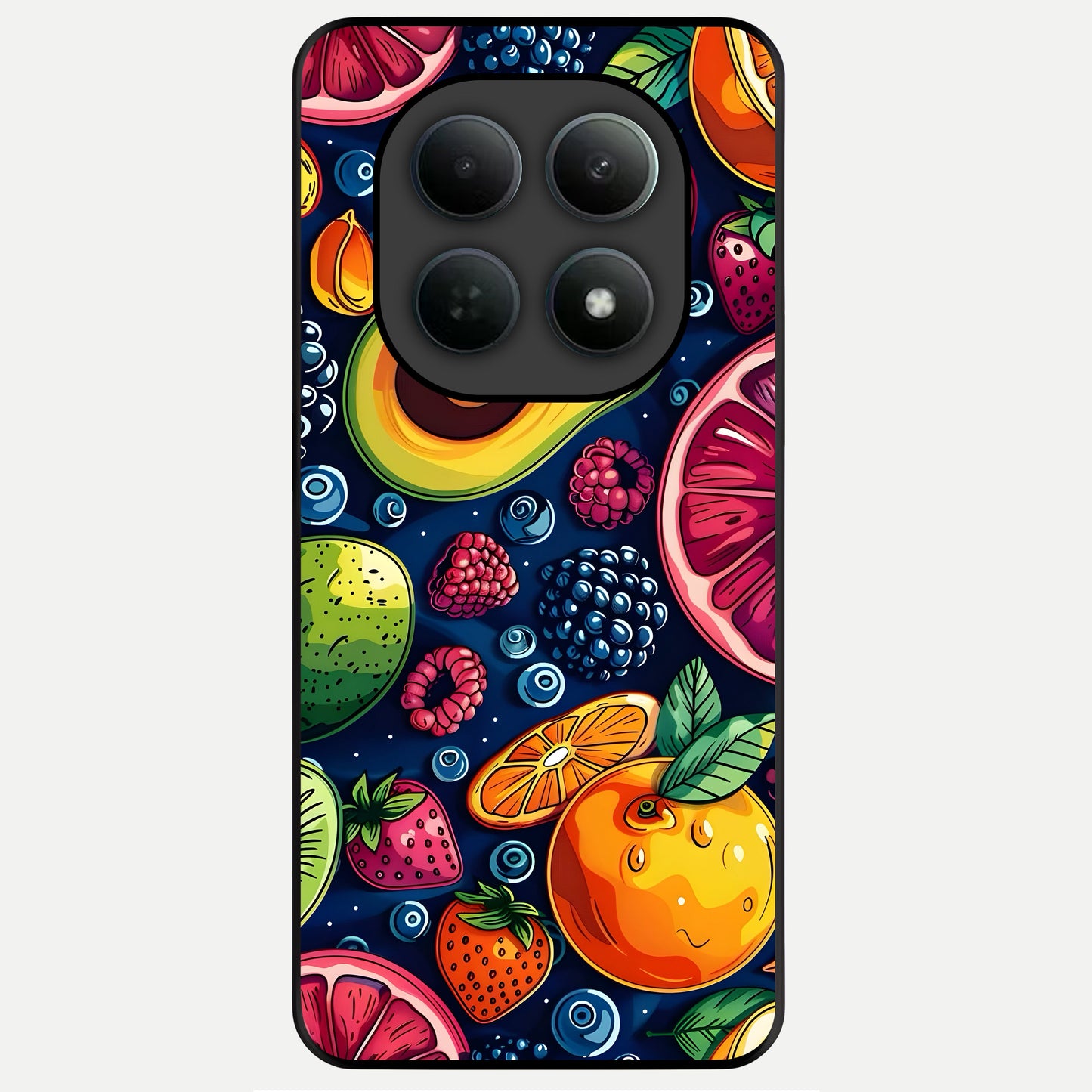  Cute Fruits Art Glass Case For Poco M8 Pro back cover – full design glossy printed glass finish