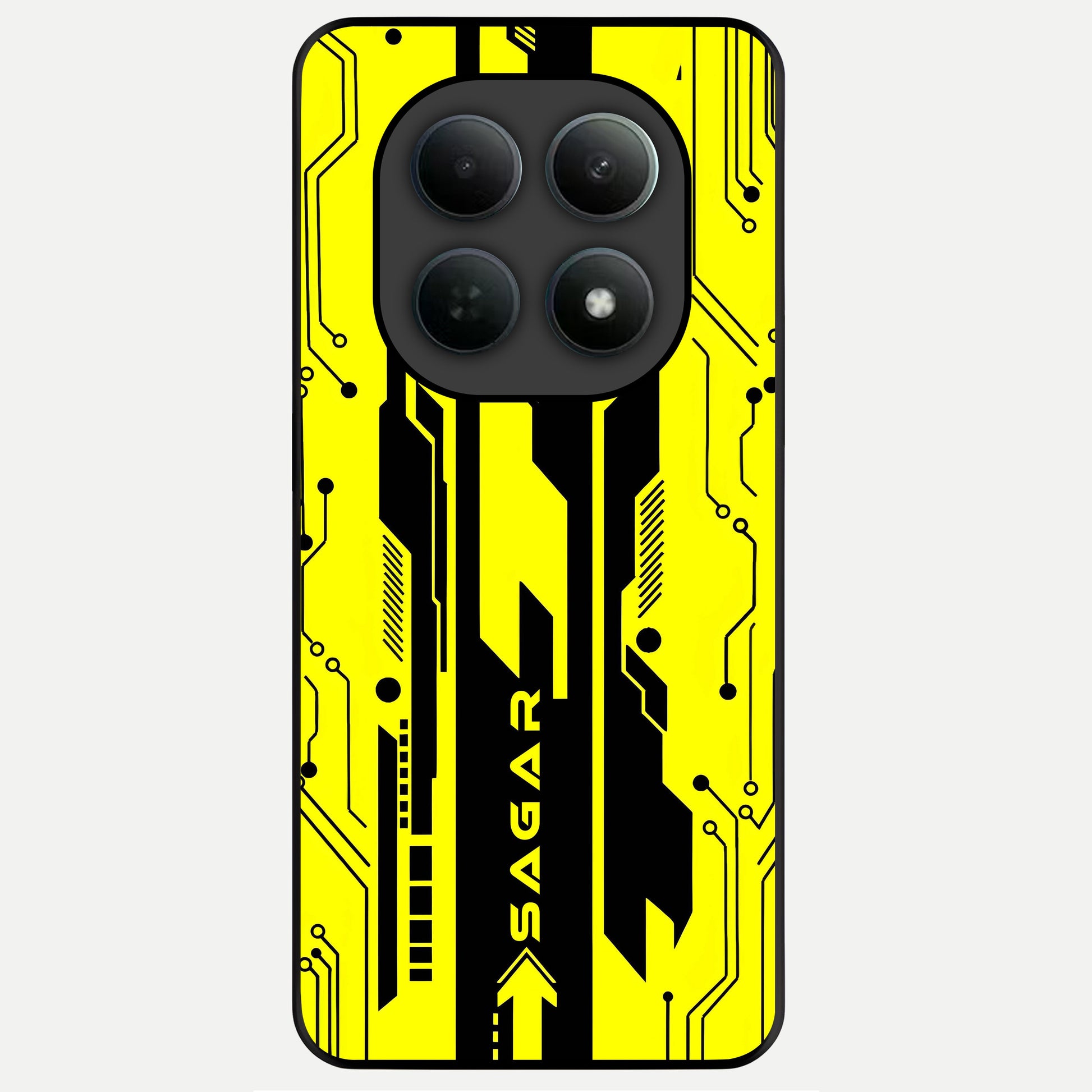  Electric Pulse CYBERPUNK Custom Name Glass Case For Poco M8 Pro back cover – full design glossy printed glass finish