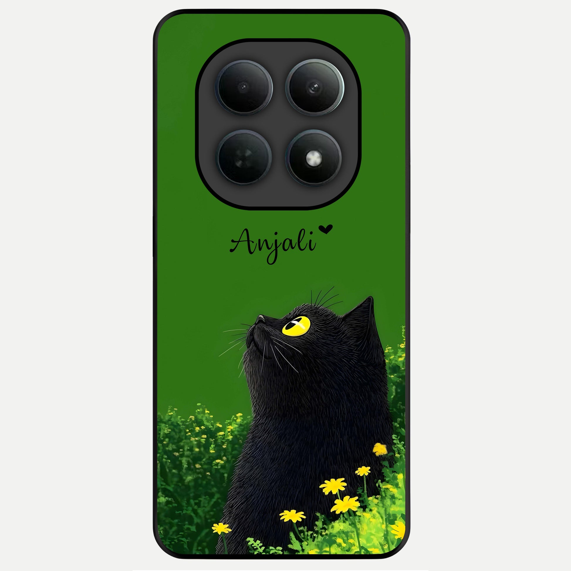  Emerald Cat Custom Name Glass Case For Poco M8 Pro back cover – full design glossy printed glass finish