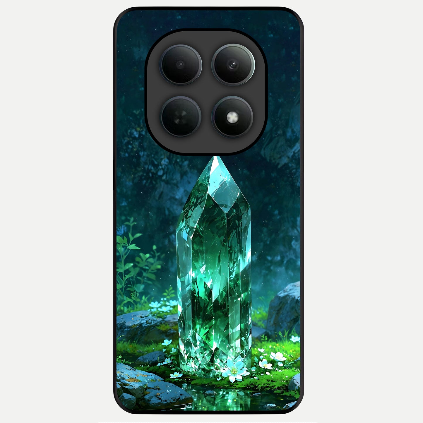  Emerald Light Crystal Glass Case For Poco M8 Pro back cover – full design glossy printed glass finish