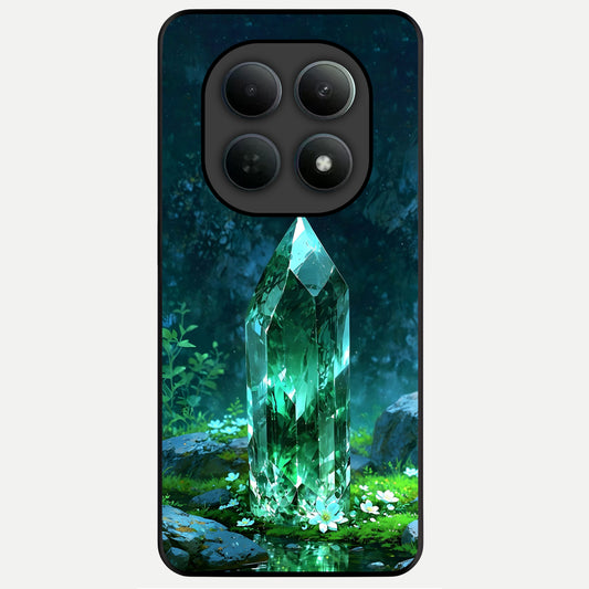  Emerald Light Crystal Glass Case For Poco M8 Pro back cover – full design glossy printed glass finish