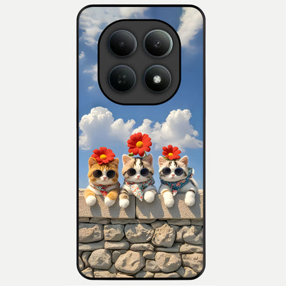  Floral Kitty Squad Glass Case For Poco M8 Pro back cover – full design glossy printed glass finish