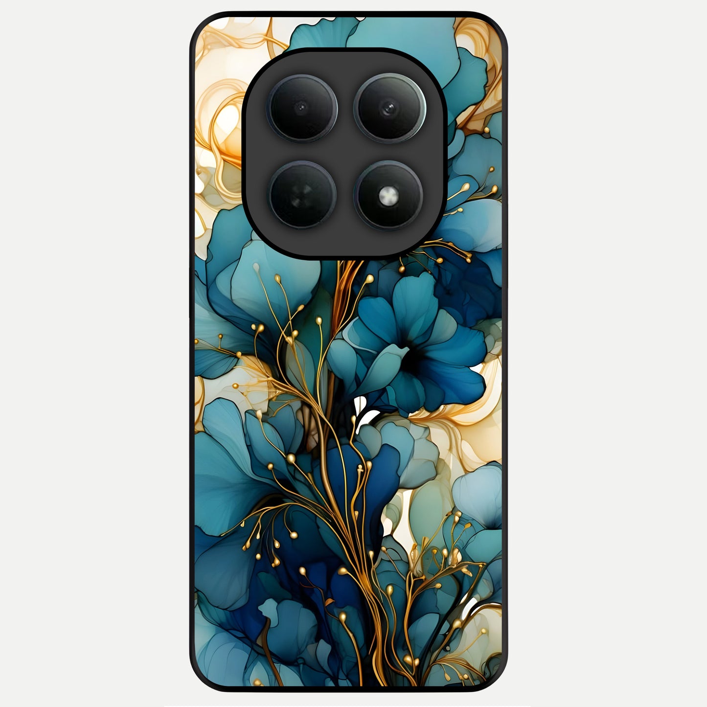  Golden Bloom Symphony Glass Case For Poco M8 Pro back cover – full design glossy printed glass finish