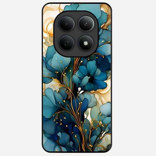  Golden Bloom Symphony Glass Case For Poco M8 Pro back cover – full design glossy printed glass finish