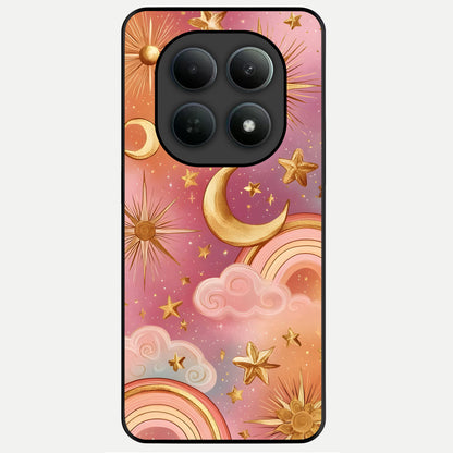  Golden Celestial Dreams Glass Case For Poco M8 Pro back cover – full design glossy printed glass finish