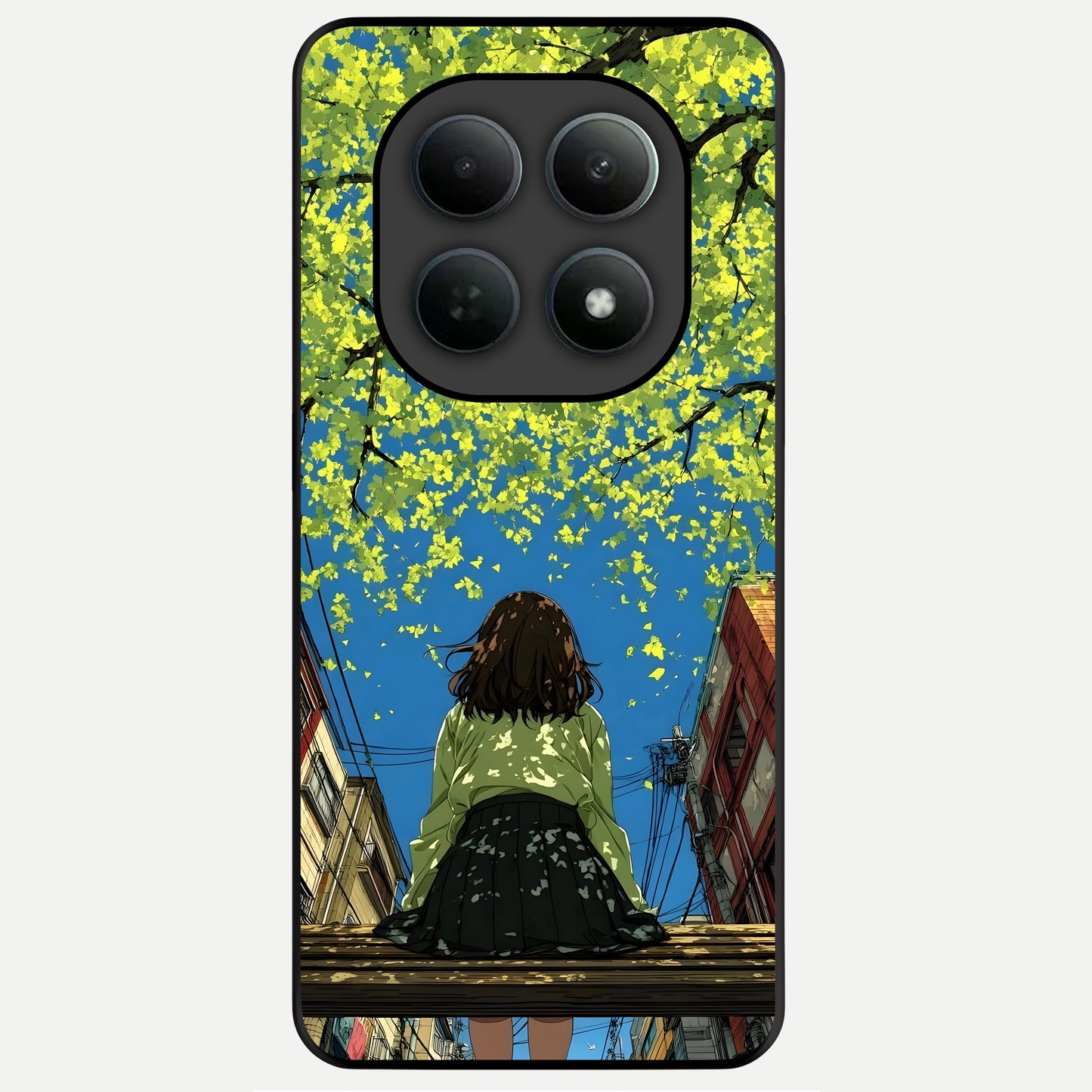  Golden Leaves Glow Glass Case For Poco M8 Pro back cover – full design glossy printed glass finish