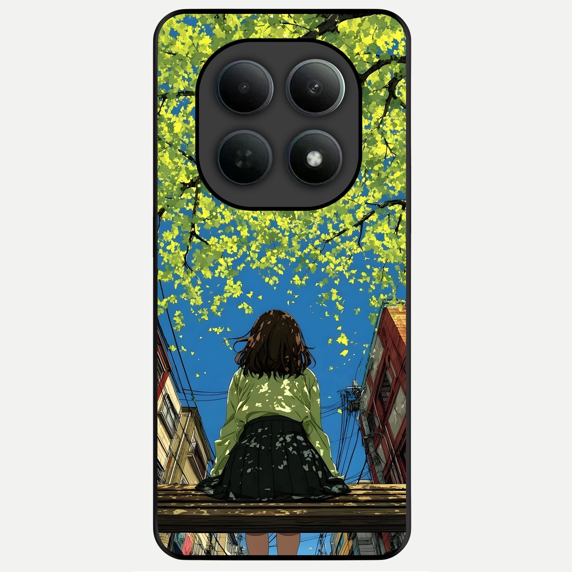  Golden Leaves Glow Glass Case For Poco M8 Pro back cover – full design glossy printed glass finish