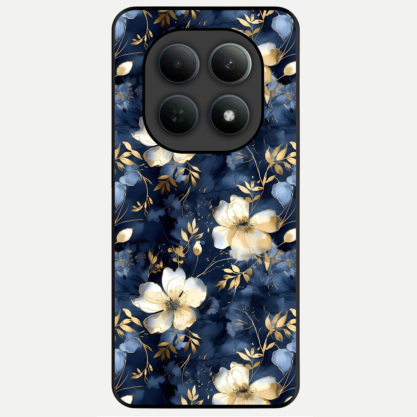  Golden Midnight Bloom Glass Case For Poco M8 Pro back cover – full design glossy printed glass finish