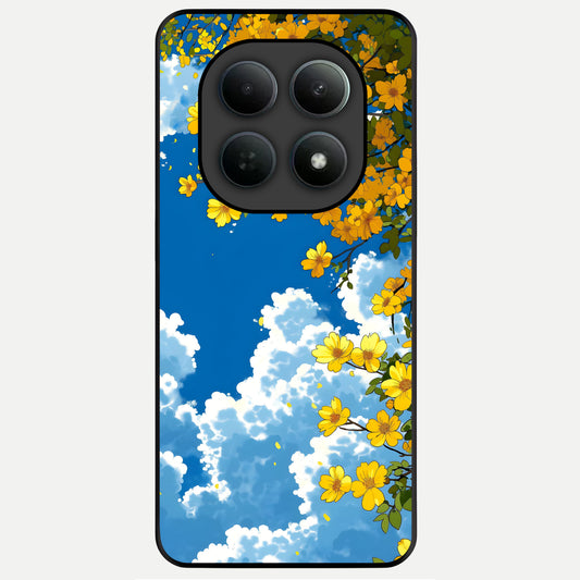  Golden Petal Sky Glass Case For Poco M8 Pro back cover – full design glossy printed glass finish