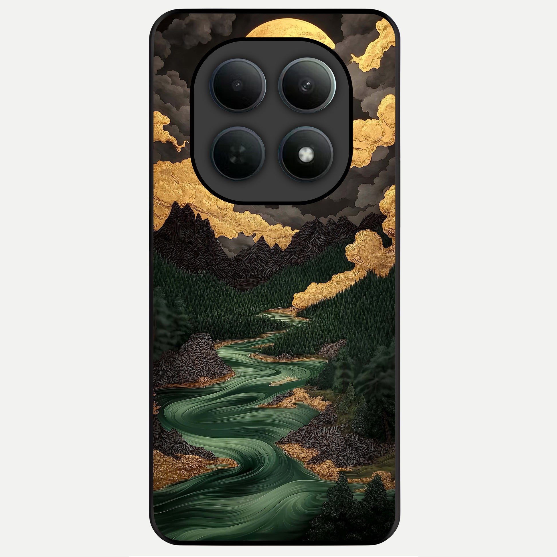  Golden River Moon Glass Case For Poco M8 Pro back cover – full design glossy printed glass finish
