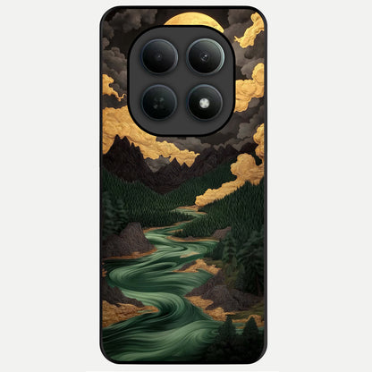  Golden River Moon Glass Case For Poco M8 Pro back cover – full design glossy printed glass finish