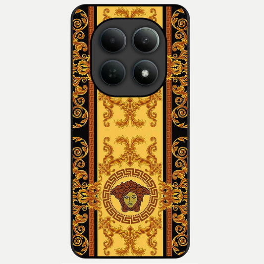  Golden Royal Heritage Glass Case For Poco M8 Pro back cover – full design glossy printed glass finish
