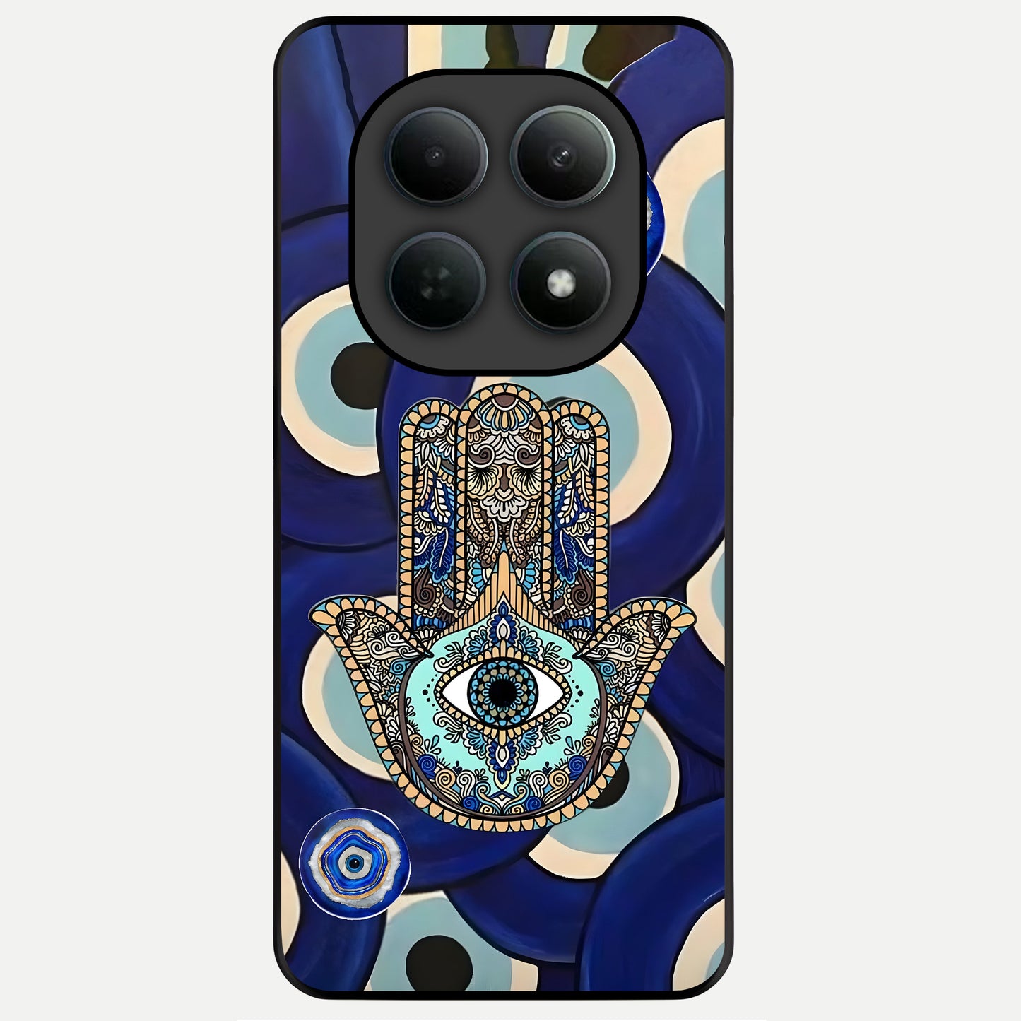  Hamsa Divine Guard Glass Case For Poco M8 Pro back cover – full design glossy printed glass finish