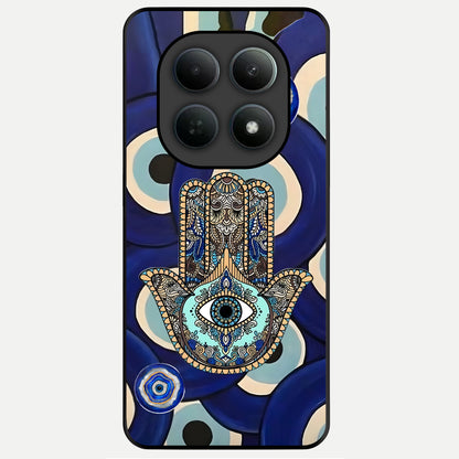  Hamsa Divine Guard Glass Case For Poco M8 Pro back cover – full design glossy printed glass finish