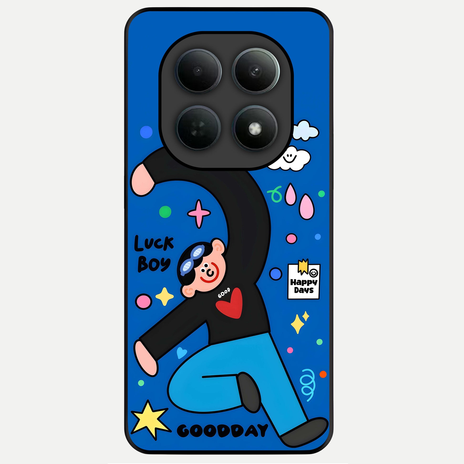  Happy Luck Vibe Glass Case For Poco M8 Pro back cover – full design glossy printed glass finish