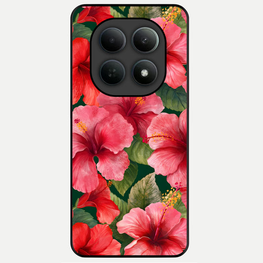  Hibiscus Pattern Glass Case For Poco M8 Pro back cover – full design glossy printed glass finish