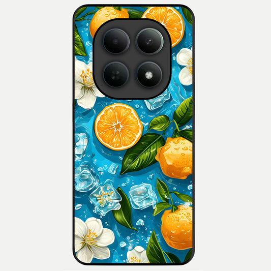  Ice Cube With Orange Glass Case For Poco M8 Pro back cover – full design glossy printed glass finish