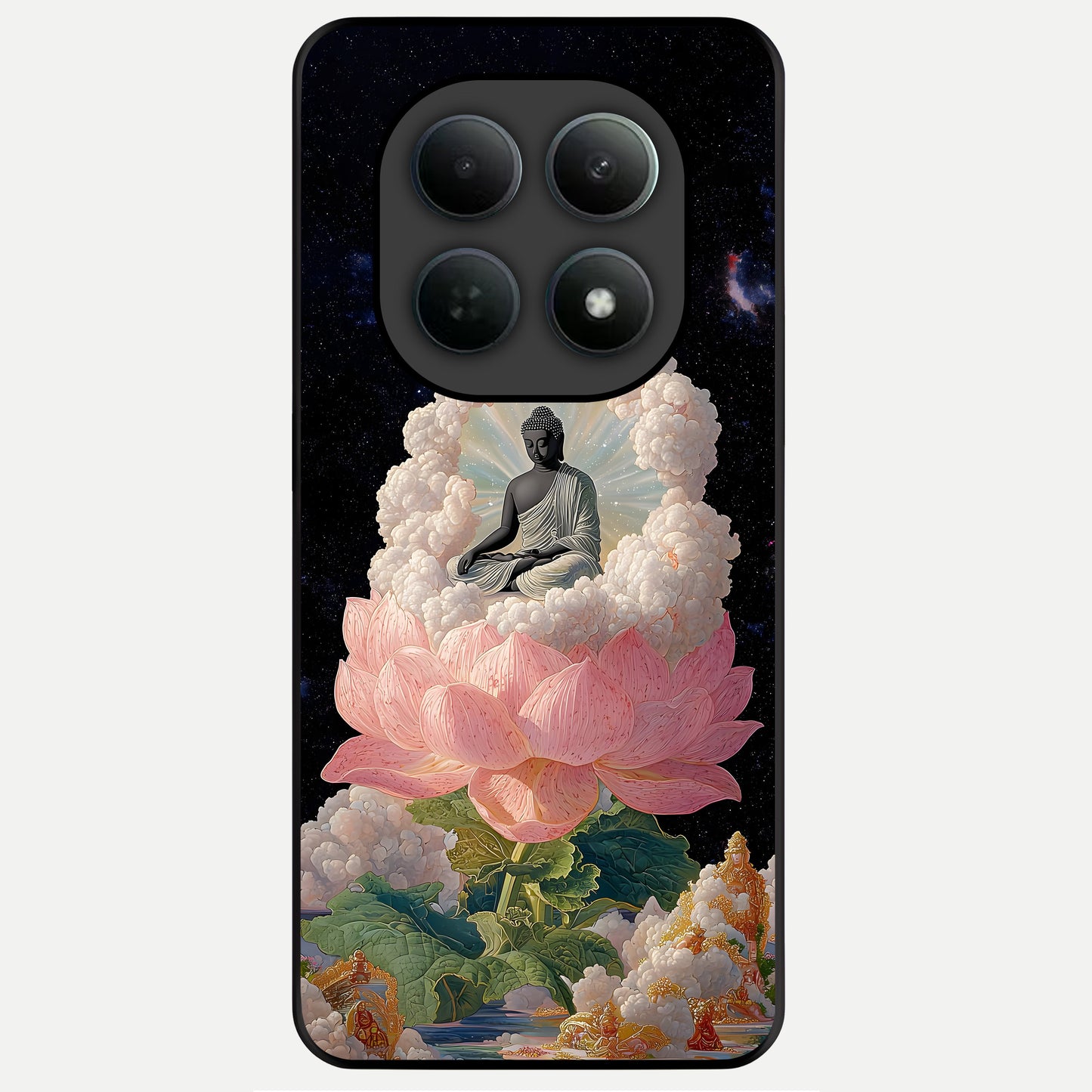  Lotus Divine Peace Glass Case For Poco M8 Pro back cover – full design glossy printed glass finish