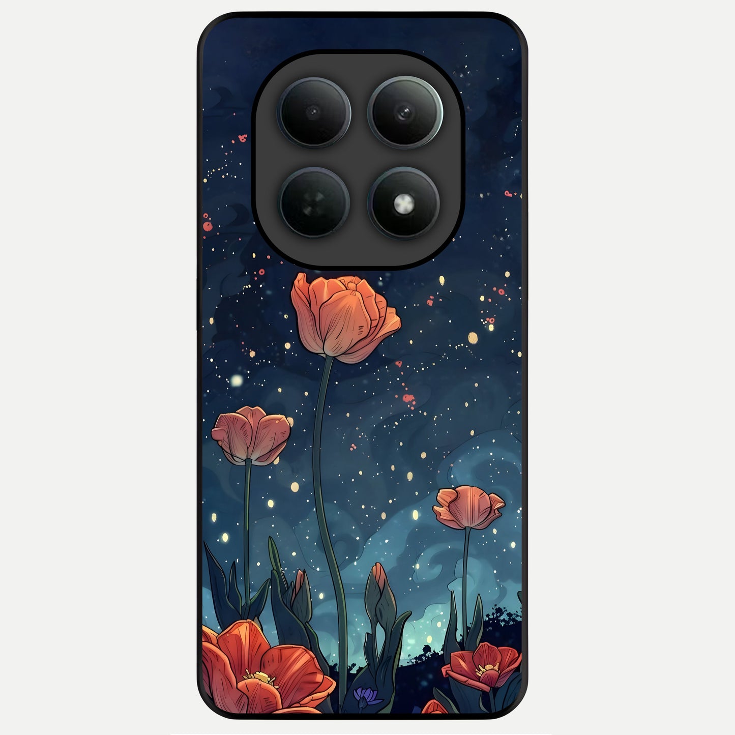  Midnight Tulip Glow Glass Case For Poco M8 Pro back cover – full design glossy printed glass finish
