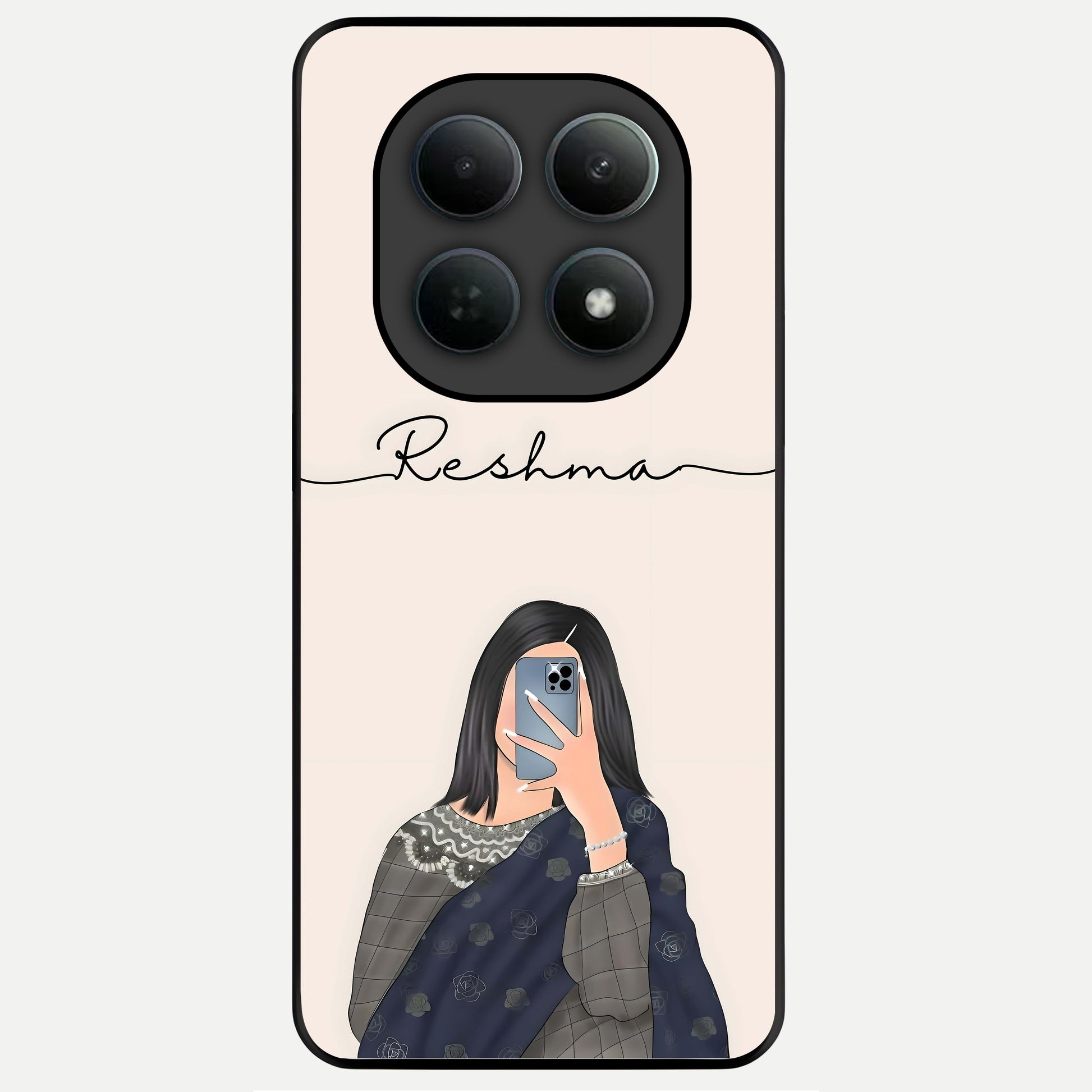  Mirror Mood Muse With Custom Name Glass Case For Poco M8 Pro back cover – full design glossy printed glass finish