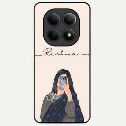  Mirror Mood Muse With Custom Name Glass Case For Poco M8 Pro back cover – full design glossy printed glass finish