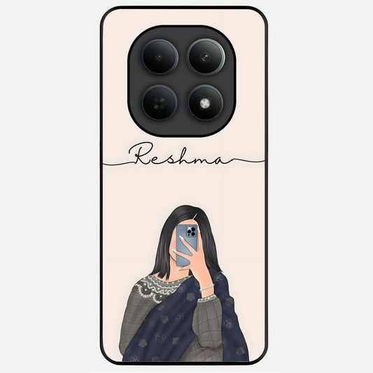  Mirror Mood Muse With Custom Name Glass Case For Poco M8 Pro back cover – full design glossy printed glass finish