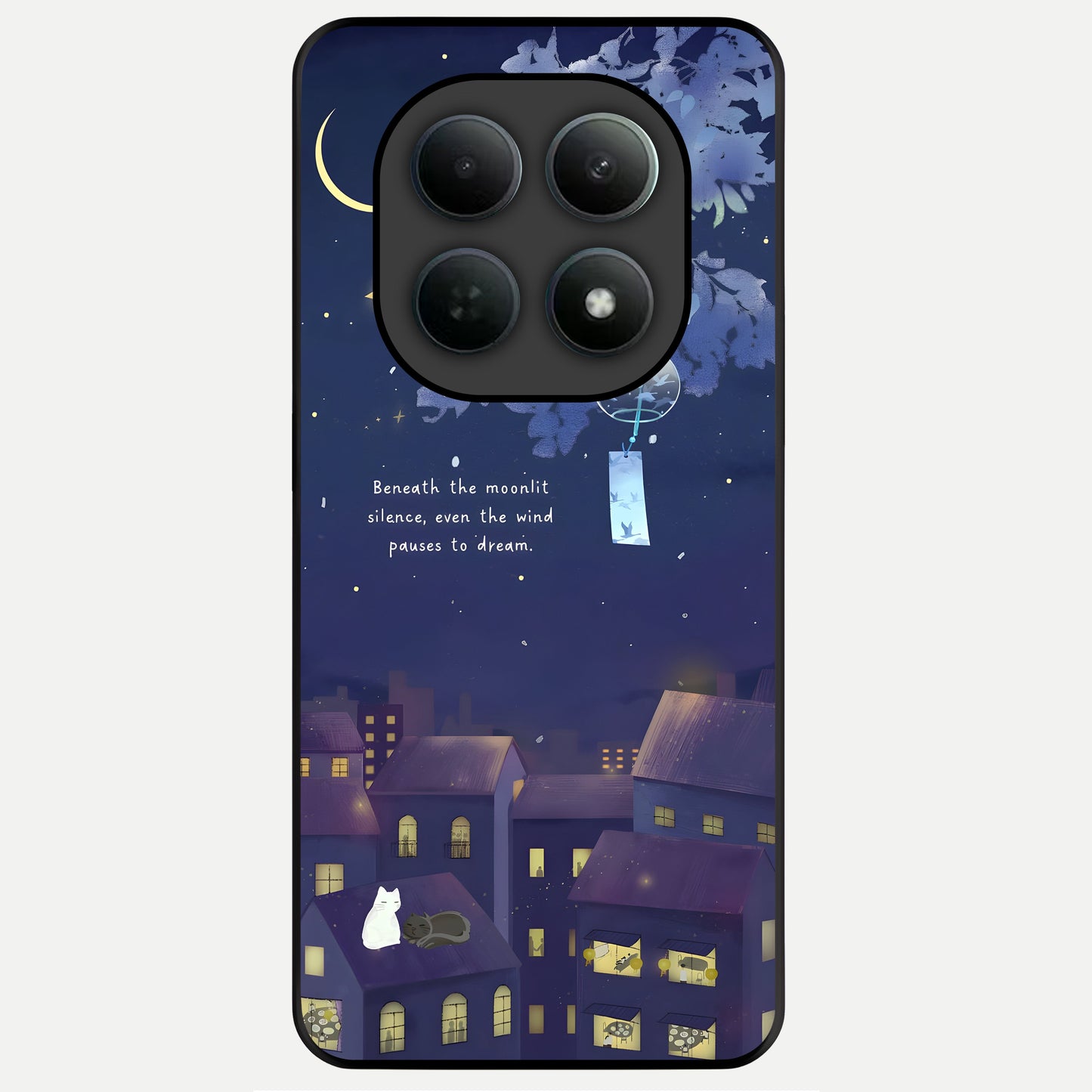  Moonlit Cat Silence Glass Case For Poco M8 Pro back cover – full design glossy printed glass finish
