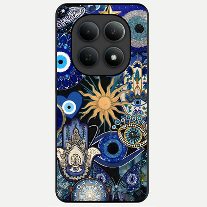  Mystic Blue Evil Eye Glass Case For Poco M8 Pro back cover – full design glossy printed glass finish