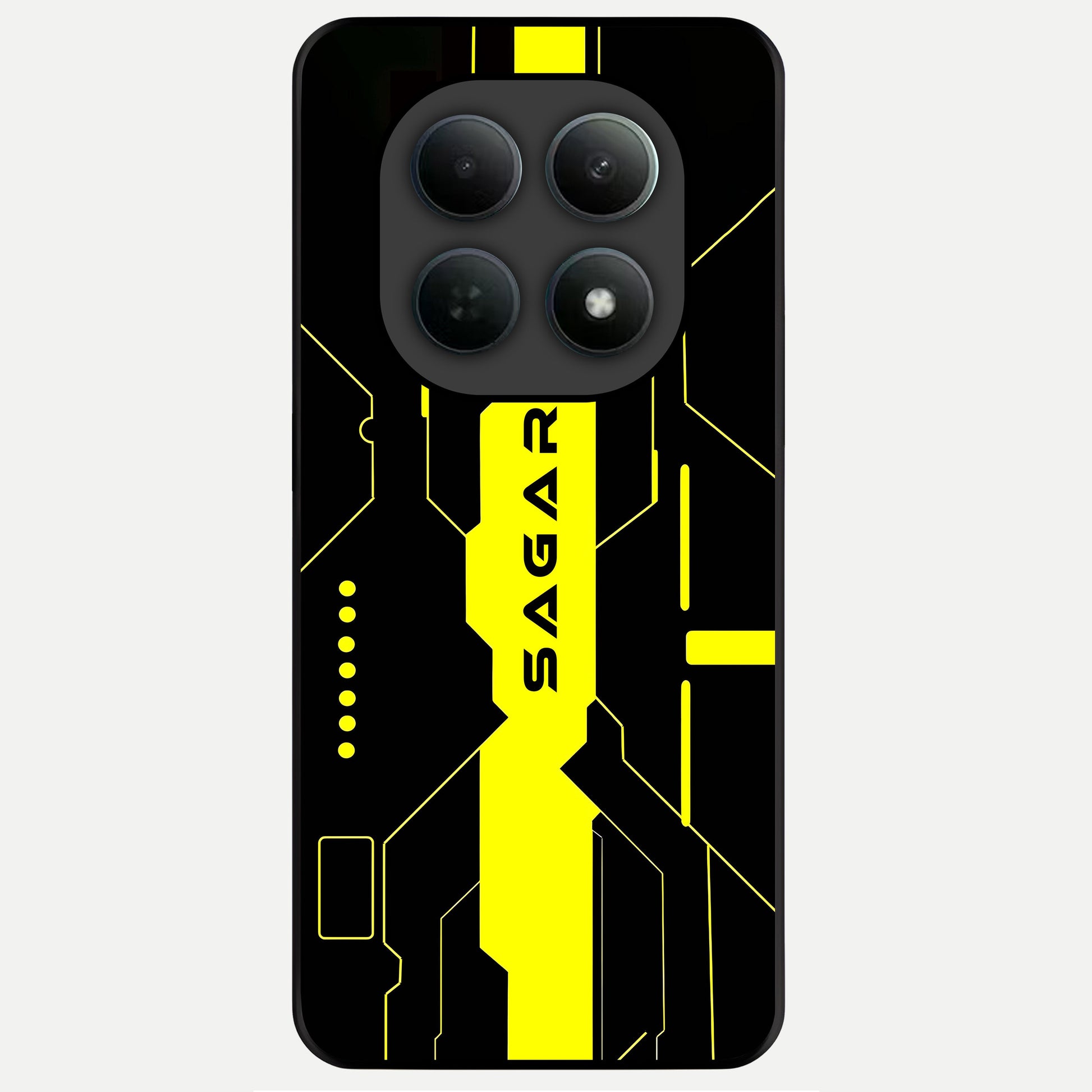  Neon CYBERPUNK Custom Name Glass Case For Poco M8 Pro back cover – full design glossy printed glass finish