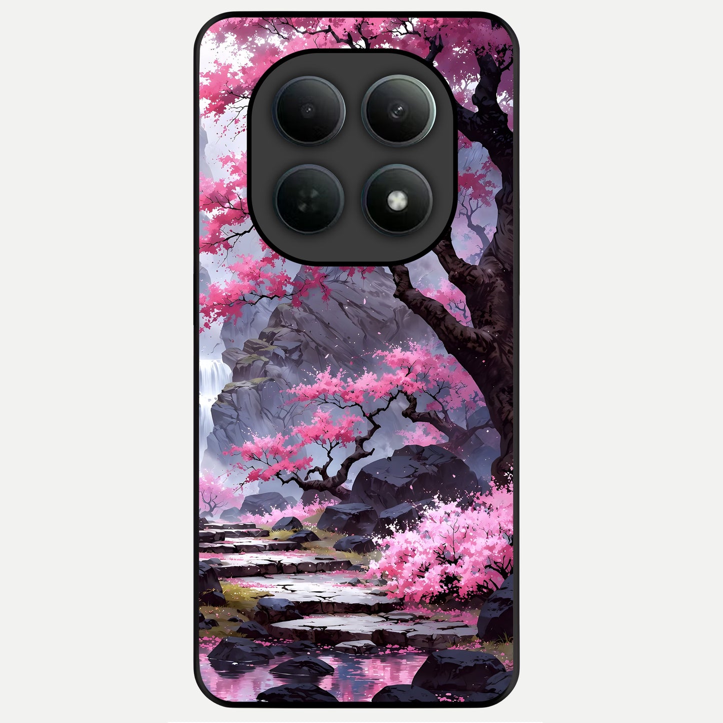  Pink Sunflower Glow Glass Case For Poco M8 Pro back cover – full design glossy printed glass finish