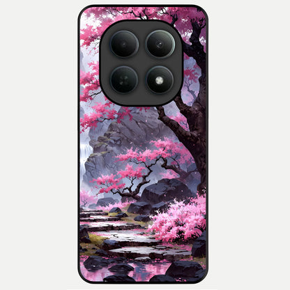  Pink Sunflower Glow Glass Case For Poco M8 Pro back cover – full design glossy printed glass finish