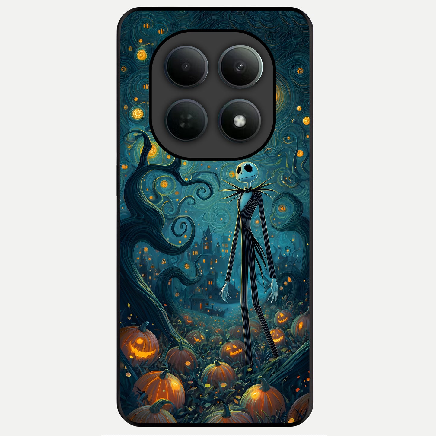  Pumpkin Moon Night Glass Case For Poco M8 Pro back cover – full design glossy printed glass finish
