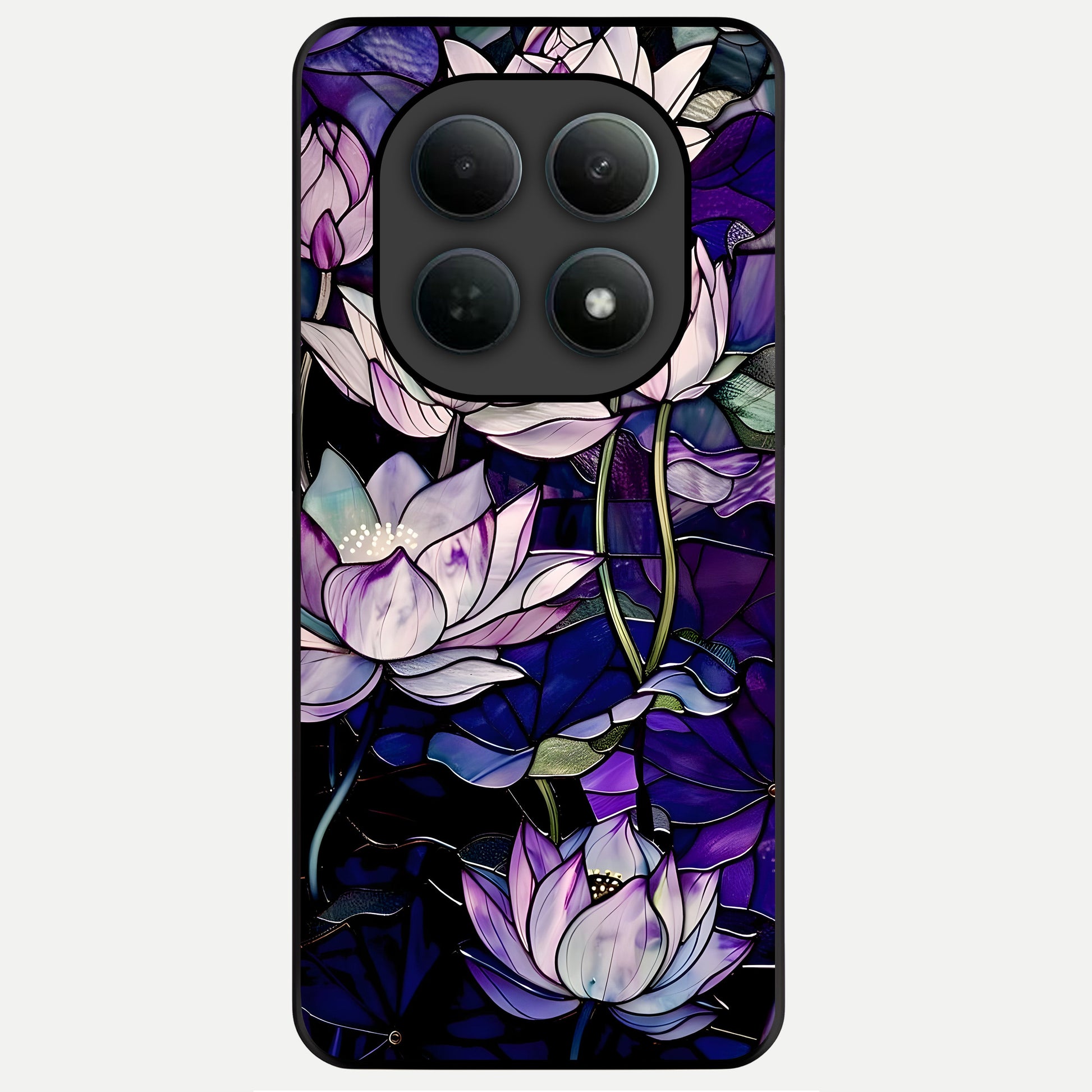  Purple Lotus Pattern Glass Case For Poco M8 Pro back cover – full design glossy printed glass finish