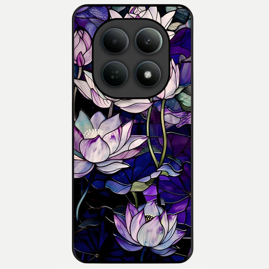  Purple Lotus Pattern Glass Case For Poco M8 Pro back cover – full design glossy printed glass finish