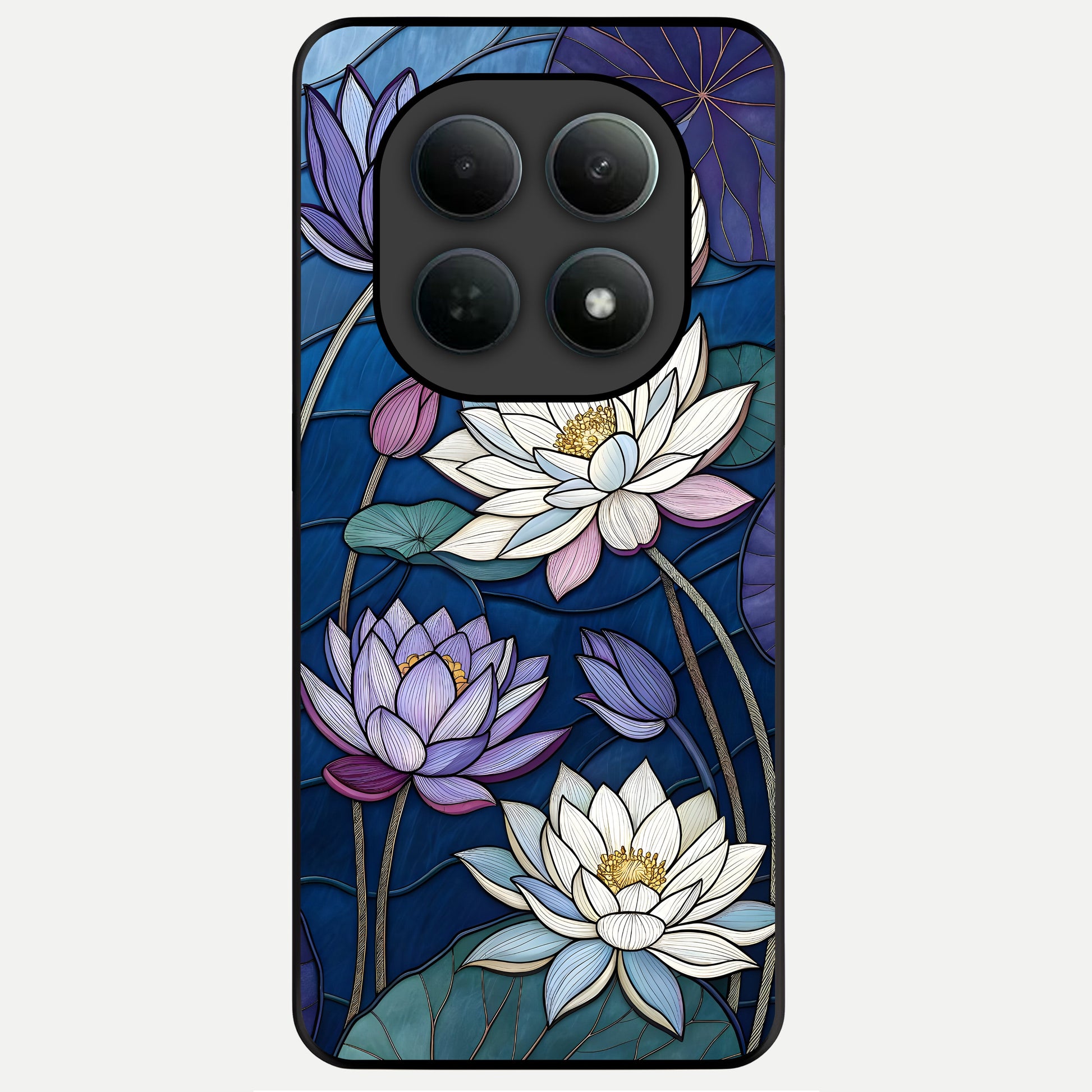  Purple Lotus Stained Glass Case For Poco M8 Pro back cover – full design glossy printed glass finish