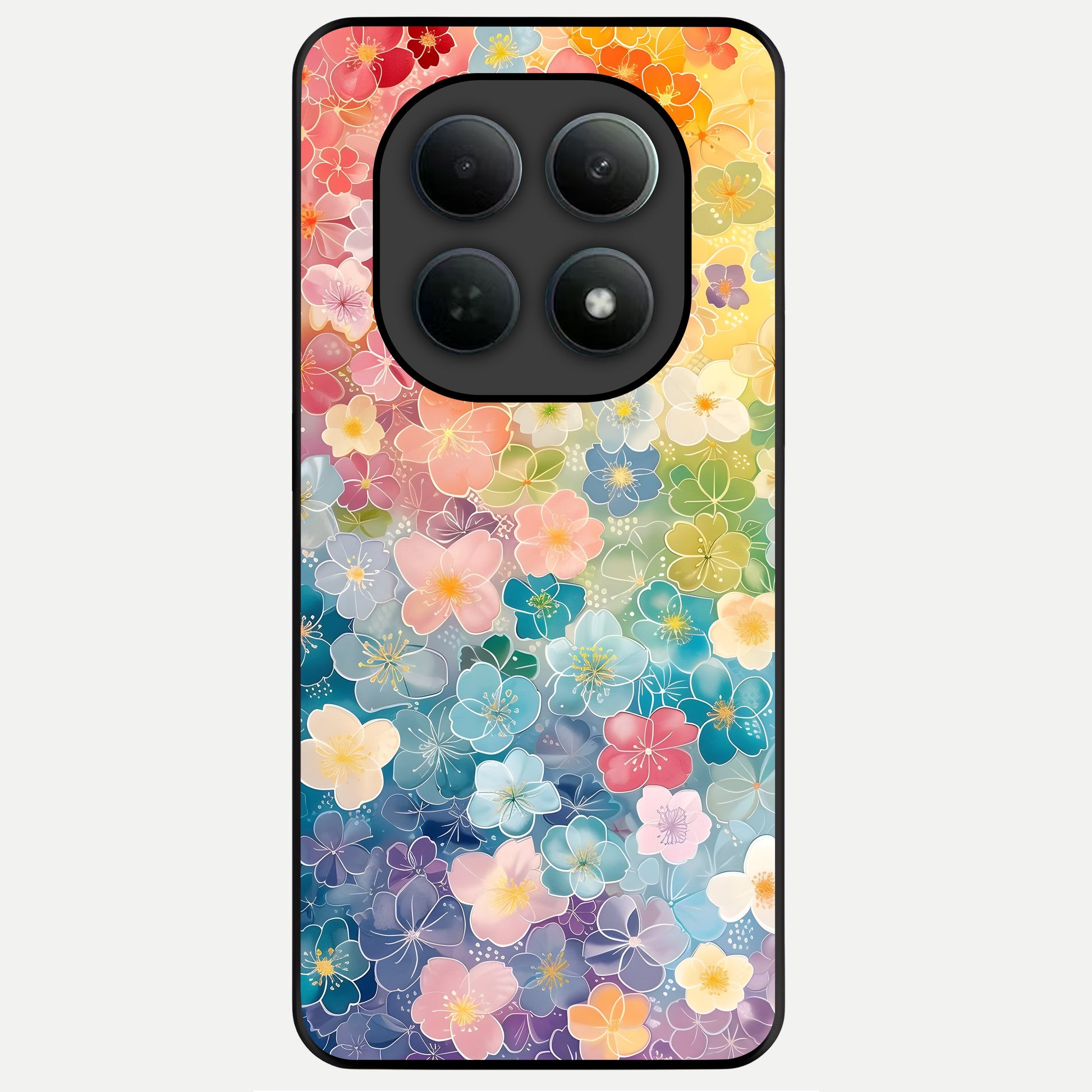  Rainbow Blossom Burst Glass Case For Poco M8 Pro back cover – full design glossy printed glass finish