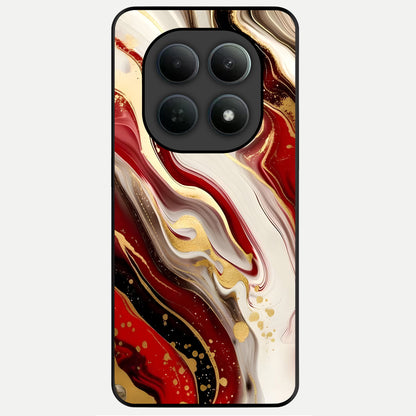  Red And White Marble Glass Case For Poco M8 Pro back cover – full design glossy printed glass finish