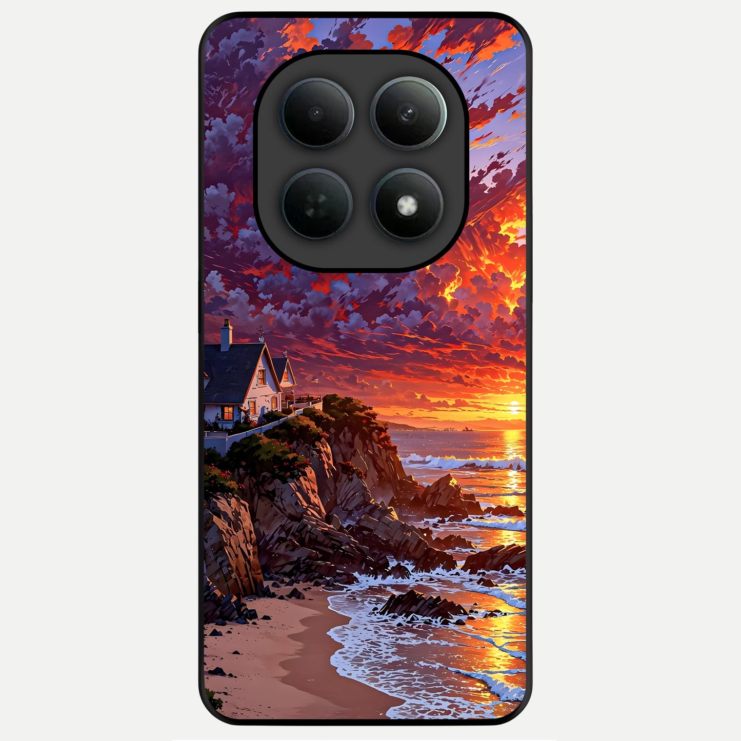  Sunset House By Sea Glass Case For Poco M8 Pro back cover – full design glossy printed glass finish