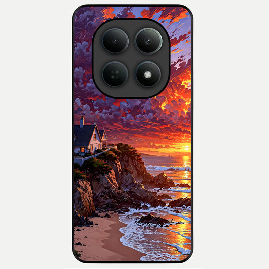  Sunset House By Sea Glass Case For Poco M8 Pro back cover – full design glossy printed glass finish