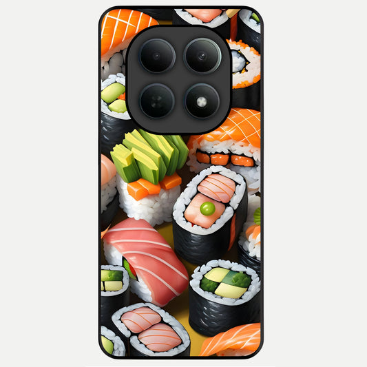  Sushi Food Pattern Glass Case For Poco M8 Pro back cover – full design glossy printed glass finish