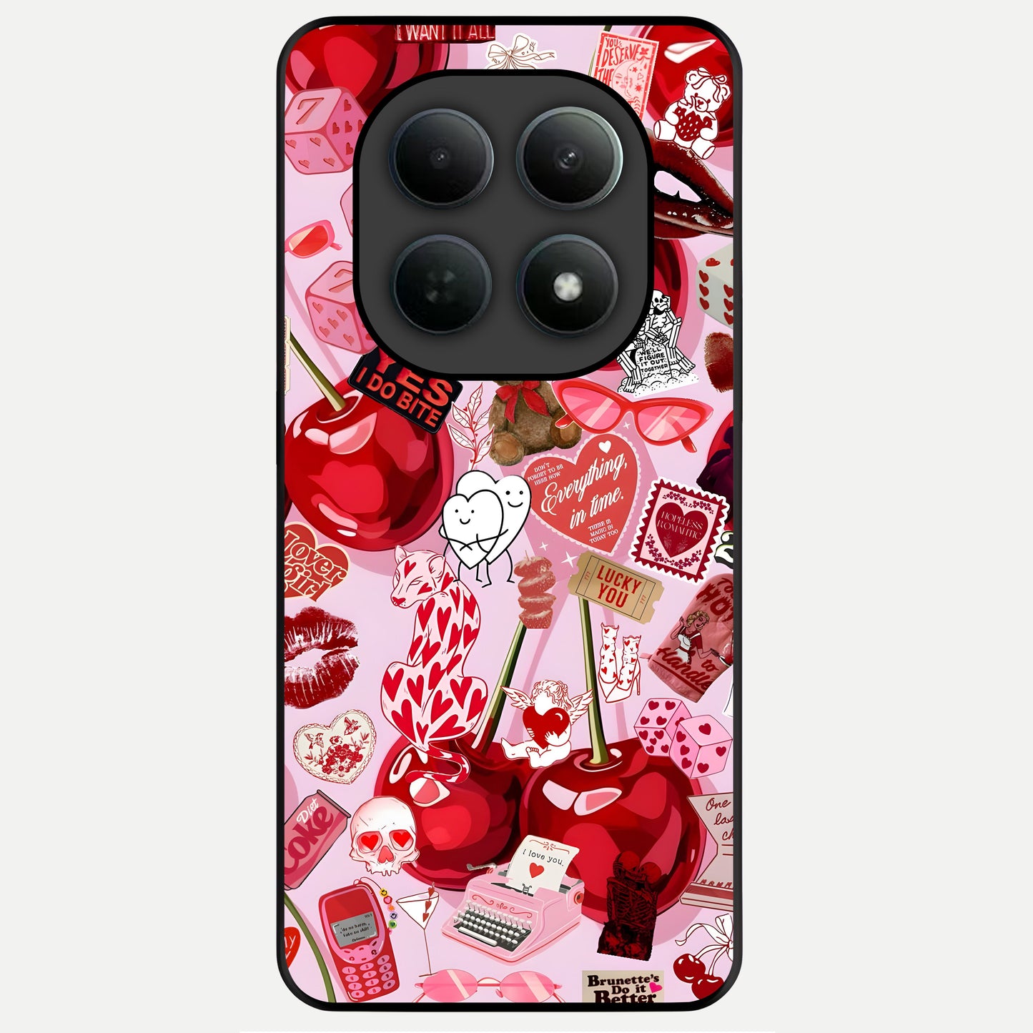  Sweet Cherry Chaos Glass Case For Poco M8 Pro back cover – full design glossy printed glass finish