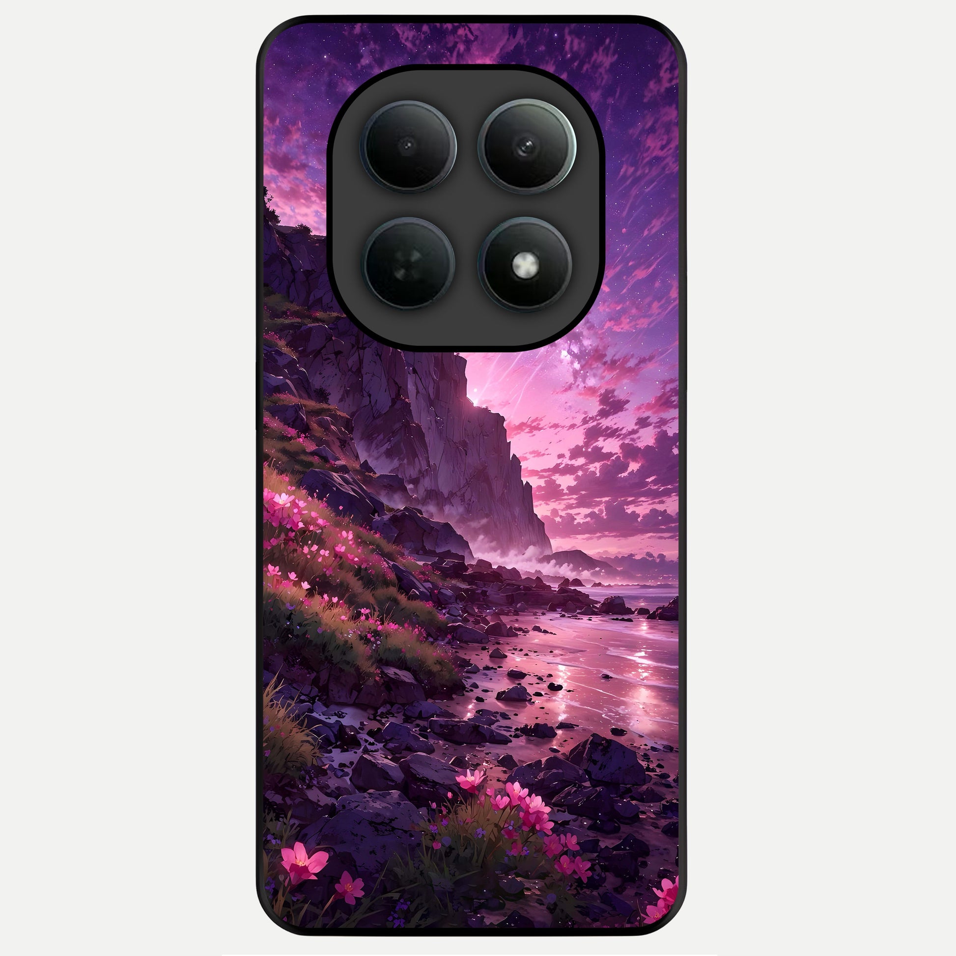  Twilight Blossom Coast Glass Case For Poco M8 Pro back cover – full design glossy printed glass finish