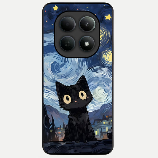 Van Gogh Cat Glass Case For Poco M8 Pro back cover – full design glossy printed glass finish