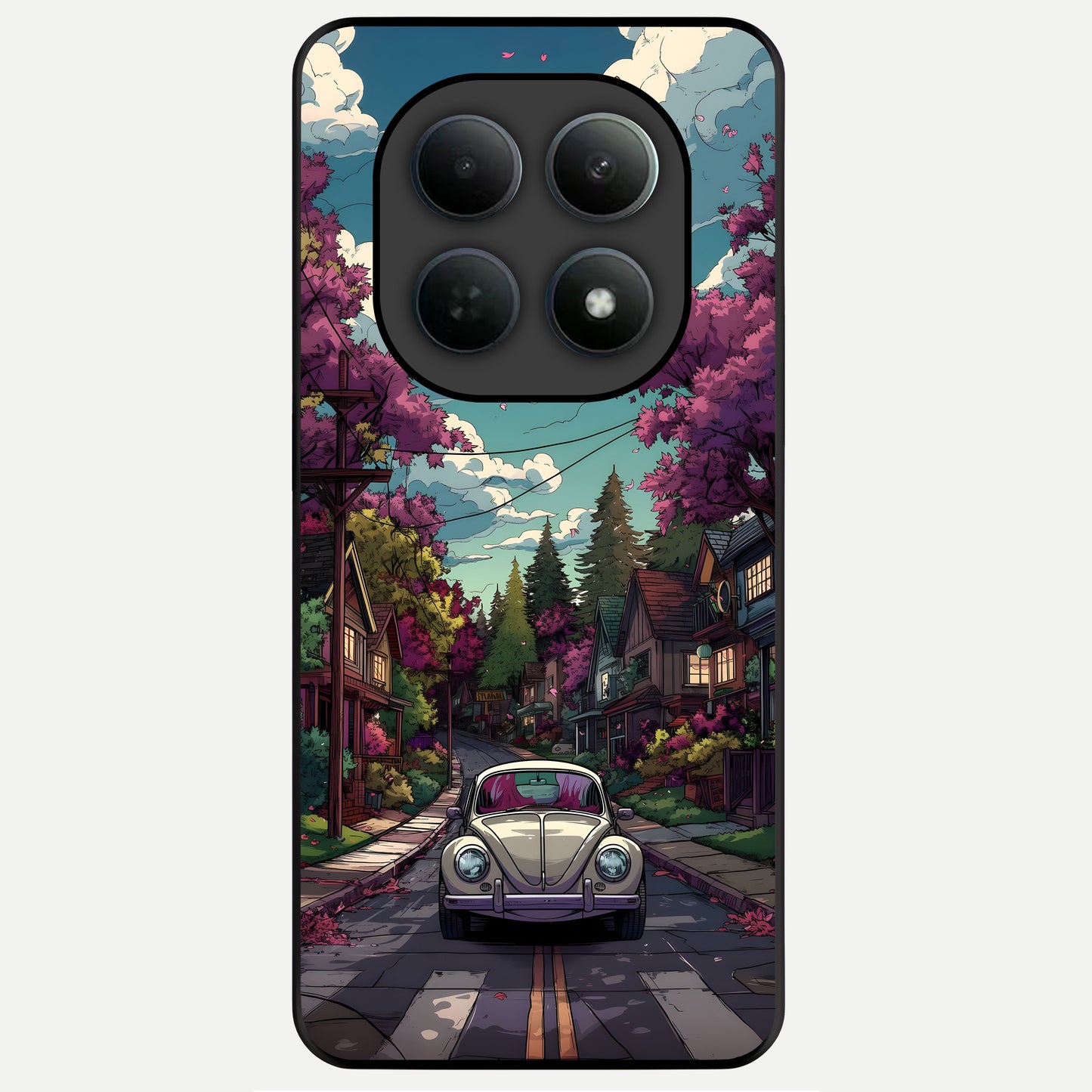  Vintage Street Drive Glass Case For Poco M8 Pro back cover – full design glossy printed glass finish