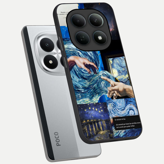  Aesthetic Vando Hands phone case For Poco M8 Pro showing premium glass back cover with detailed artwork
