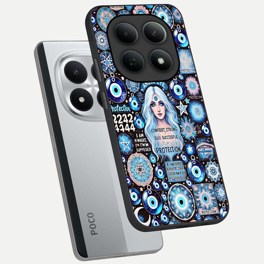  Angel Aura Shield phone case For Poco M8 Pro showing premium glass back cover with detailed artwork