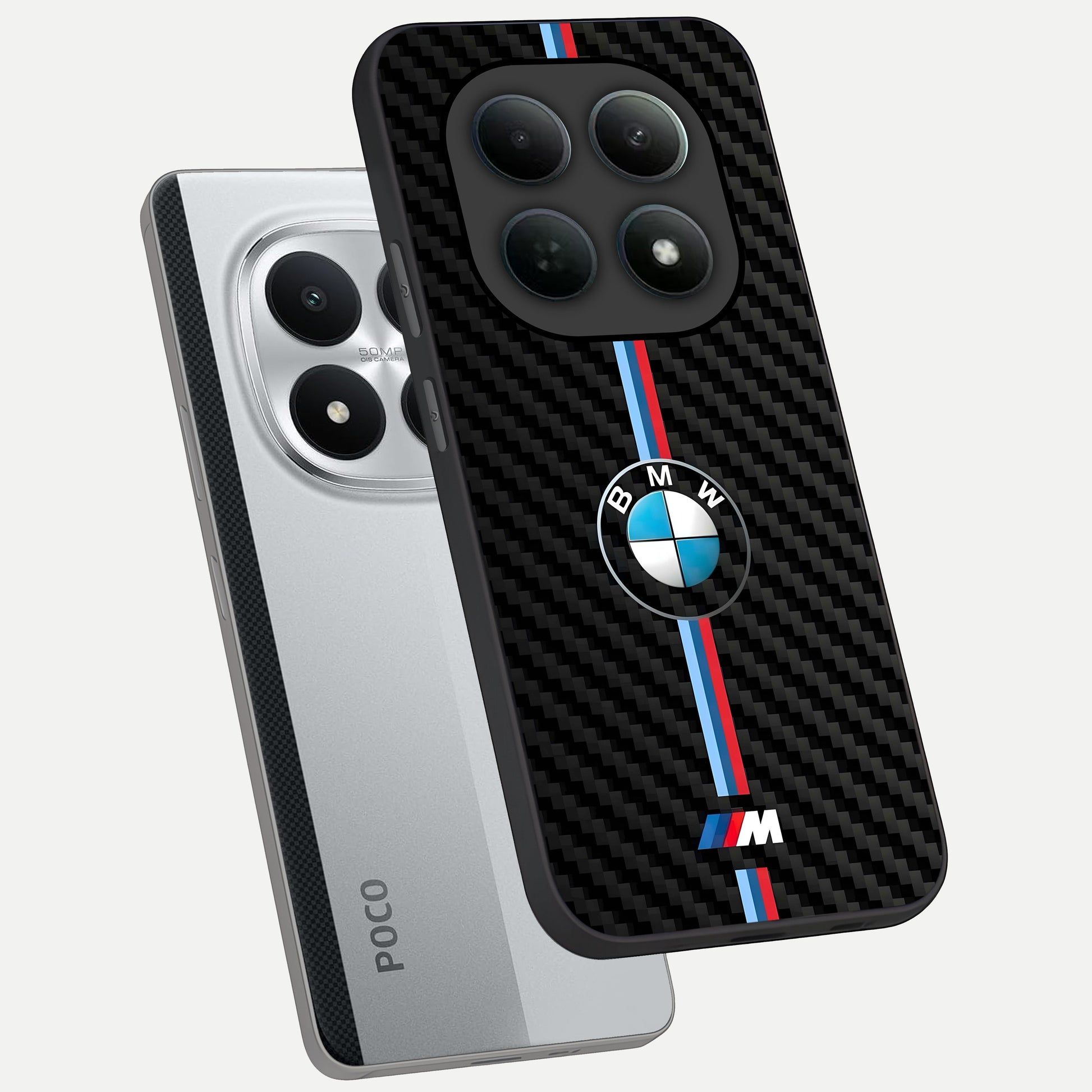  BMW Pattern phone case For Poco M8 Pro showing premium glass back cover with detailed artwork