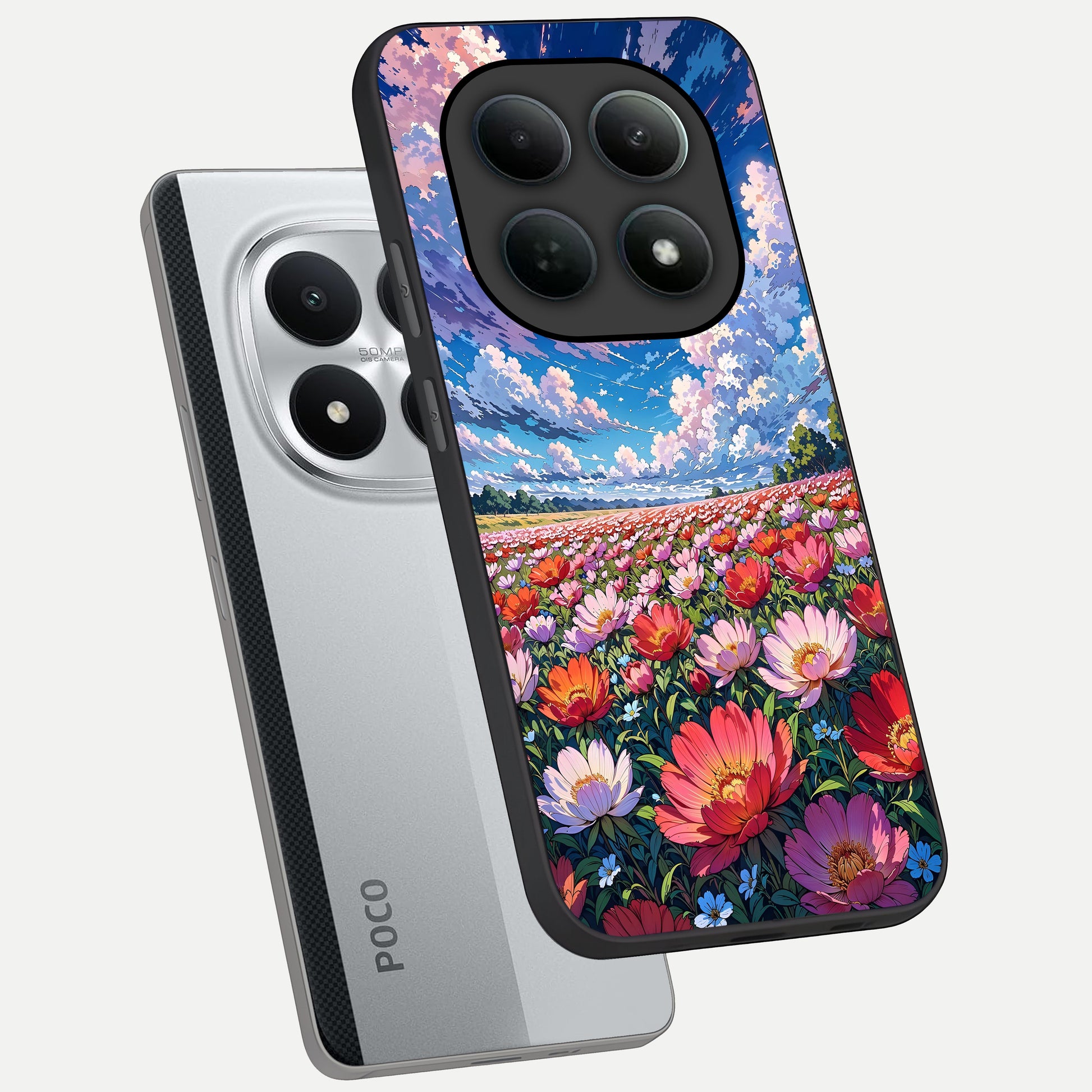  Blossom Sky Field phone case For Poco M8 Pro showing premium glass back cover with detailed artwork